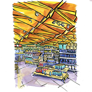 Interior Store Watercolor Ink Illustration